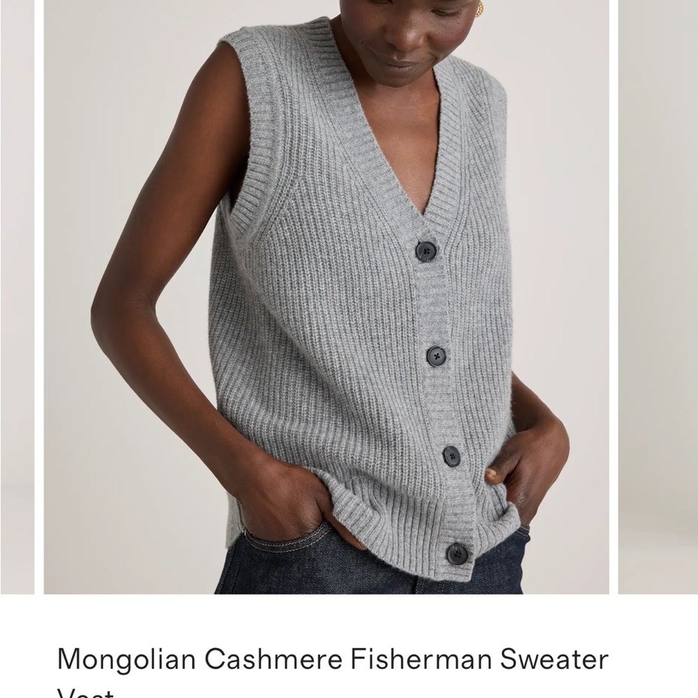 Quince Gray Cashmere V-Neck Sweater Vest - Picture 3 of 5